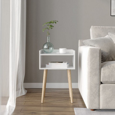 URBNLIVING 60cm Height White Modern Bedside Table Storage Display Unit with 2 Shelves & Solid Pinewood Legs