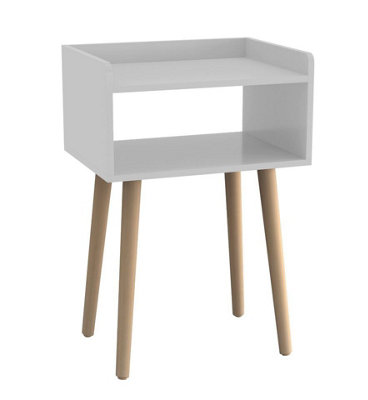 URBNLIVING 60cm Height White Modern Bedside Table Storage Display Unit with 2 Shelves & Solid Pinewood Legs