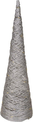 URBNLIVING 60cm LED Light Up Christmas Tree Silver Single Cone Pyramids Glitter Fairy Lights Ornament