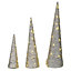 URBNLIVING 60cm LED Light Up Christmas Tree Silver Single Cone Pyramids Glitter Fairy Lights Ornament
