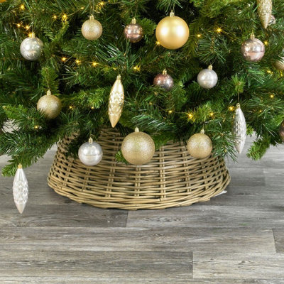 URBNLIVING 60cm Round Large Christmas Tree Skirt Xmas Rattan Wicker ...
