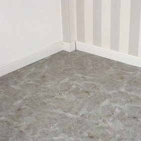 URBNLIVING 60cm Square Marble Effect Vinyl Floor Tiles Self Adhesive Flooring Planks Lino (Carrara Grey)