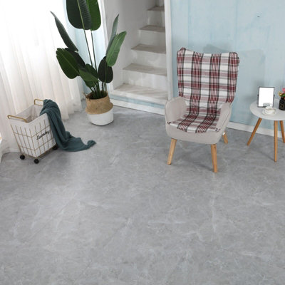 URBNLIVING 60cm Square Marble Effect Vinyl Floor Tiles Self Adhesive Flooring Planks Lino (Carrara Grey)