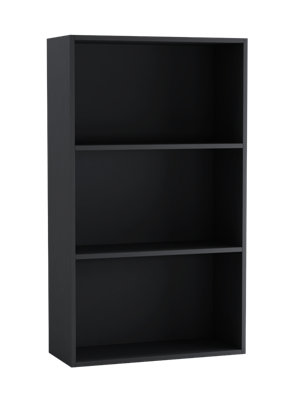 URBNLIVING 60cm Width Black Colour Wide 3 Shelf Tier Wooden Bookcase Cabinet Storage Shelving Display Shelves Unit