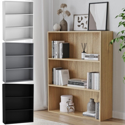 URBNLIVING 60cm Width Black Colour Wide 3 Shelf Tier Wooden Bookcase Cabinet Storage Shelving Display Shelves Unit