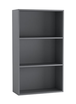 URBNLIVING 60cm Width Grey Colour Wide 3 Shelf Tier Wooden Bookcase Cabinet Storage Shelving Display Shelves Unit