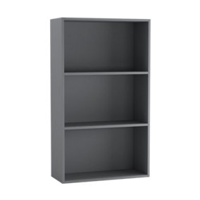URBNLIVING 60cm Width Grey Colour Wide 3 Shelf Tier Wooden Bookcase Cabinet Storage Shelving Display Shelves Unit