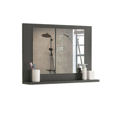 URBNLIVING 60cm Width Modern Anthracite Wooden Wall Mounted Bathroom Mirror With Cosmetics Shelf Vanity Storage