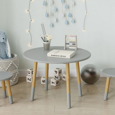 URBNLIVING 60cm Width Wooden Round Kids Grey Table Toddlers Small