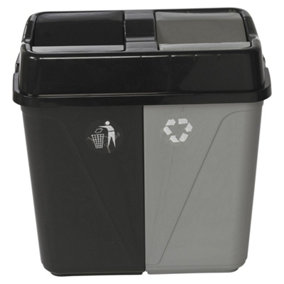 URBNLIVING 60L Duo Kitchen Bin Waste Garbage Can 2 Compartments With Bas Connectors (Black/Grey)