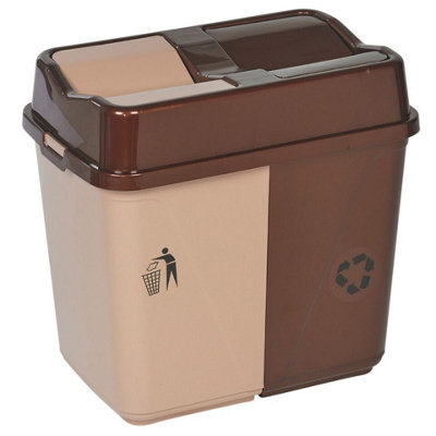 URBNLIVING 60L Duo Kitchen Bin Waste Garbage Can 2 Compartments with Base Connectors Brown/Beige