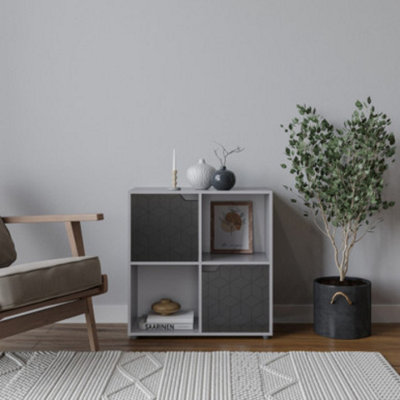 URBNLIVING 61cm Height 4 Cubes Grey Wooden Bookcase Display Shelf ...