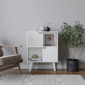 URBNLIVING 61cm Height White 4 Cube with White 2 Wooden Door Bookcase with Beech Legs Shelves