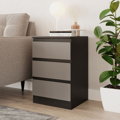 URBNLIVING 62cm Height 3 Drawers Modern Chest of Drawers Bedside Table for Living Room Office Hallway Black & Grey