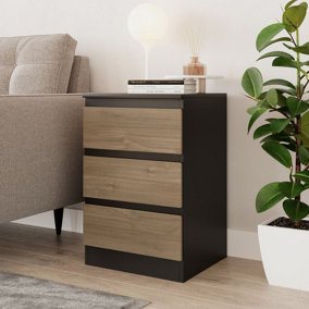 URBNLIVING 62cm Height 3 Drawers Modern Chest of Drawers Bedside Table for Living Room Office Hallway Black & Oak