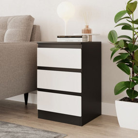 URBNLIVING 62cm Height 3 Drawers Modern Chest of Drawers Bedside Table for Living Room Office Hallway Black & White