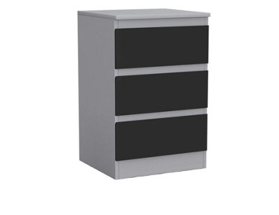 URBNLIVING 62cm Height 3 Drawers Modern Chest of Drawers Bedside Table for Living Room Office Hallway Grey & Black