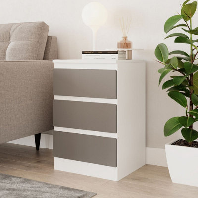 URBNLIVING 62cm Height 3 Drawers Modern Chest of Drawers Bedside Table for Living Room Office Hallway White & Grey