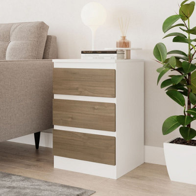 URBNLIVING 62cm Height 3 Drawers Modern Chest of Drawers Bedside Table for Living Room Office Hallway White & Oak