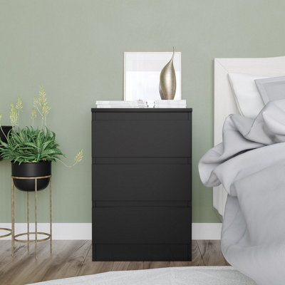 URBNLIVING 62cm Height Black 3 Drawer High Wooden Bedroom Chest Cabinet No Handle Drawer Storage