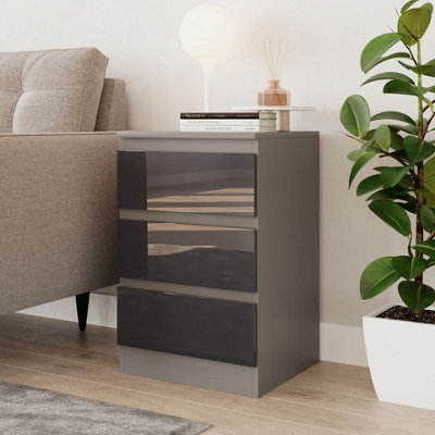 URBNLIVING 62cm Height Glossy 3 Drawers Bedside Cabinet Chest of  