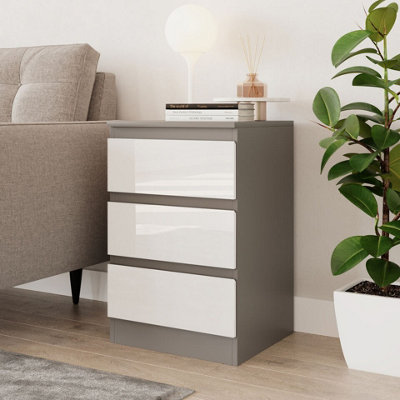 URBNLIVING 62cm Height Glossy 3 Drawers Bedside Cabinet Chest of 