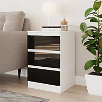 URBNLIVING 62cm Height Glossy 3 Drawers Bedside Cabinet Chest of Drawers with Smooth Metal Runner White & Black
