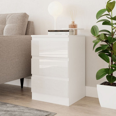 URBNLIVING 62cm Height Glossy 3 Drawers Bedside Cabinet Chest of 