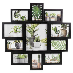 URBNLIVING 62cm Height Large Multi Aperture Collage Picture Frame Holds 11 Photos 6x4 Black Wood Look