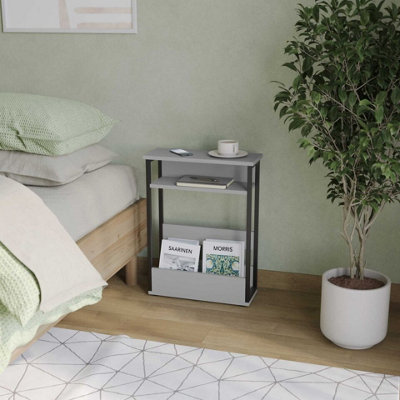 URBNLIVING 63cm Height Grey 3 Tier Slim Coffee Side Table Newspaper Magazine Shelf Rack Bedside Sofa End Desk