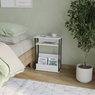 URBNLIVING 63cm Height White 3 Tier Slim Coffee Side Table Newspaper Magazine Shelf Rack Bedside Sofa End Desk