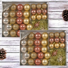 URBNLIVING 64 Traditional Christmas Tree Decoration Baubles Balls Set Festive Shatterproof Pink