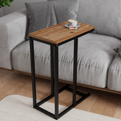URBNLIVING 64cm Height C-Shape Metal & Wood Sofa Side Nesting Pine Table Coffee Laptop Home Décor