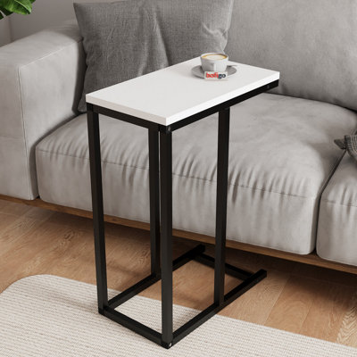 URBNLIVING 64cm Height C-Shape Metal & Wood Sofa Side Nesting White Table Coffee Laptop Home Décor