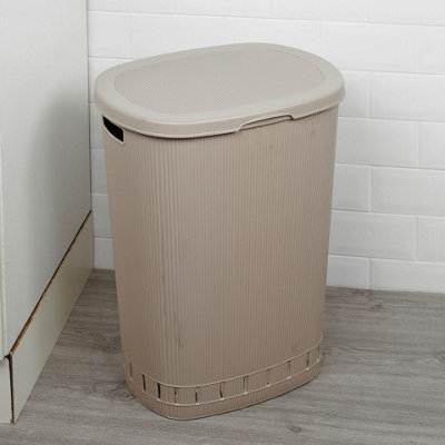 URBNLIVING 65L Laundry Basket Dirty Washing Clothes Linen Bin Basket with Line Design & Lid Cappuccino