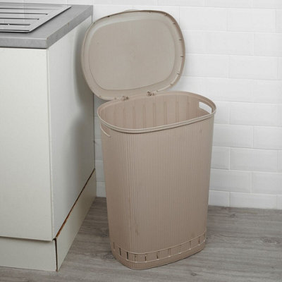 URBNLIVING 65L Laundry Basket Dirty Washing Clothes Linen Bin Basket with Line Design & Lid Cappuccino