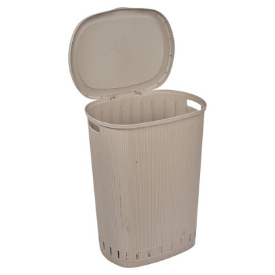 URBNLIVING 65L Laundry Basket Dirty Washing Clothes Linen Bin Basket with Line Design & Lid Cappuccino