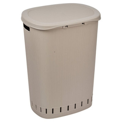 URBNLIVING 65L Laundry Basket Dirty Washing Clothes Linen Bin Basket with Line Design & Lid Cappuccino