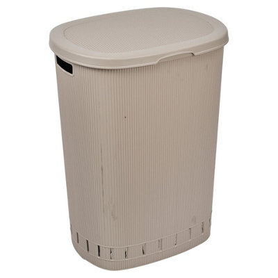 URBNLIVING 65L Laundry Basket Dirty Washing Clothes Linen Bin Basket with Line Design & Lid Cappuccino