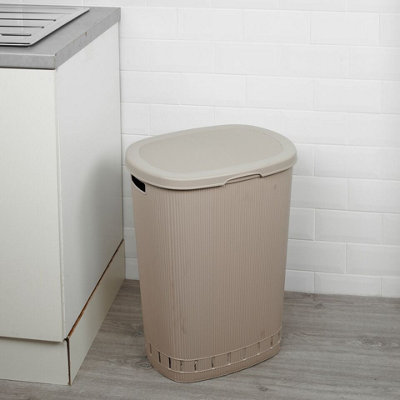URBNLIVING 65L Laundry Basket Dirty Washing Clothes Linen Bin Basket with Line Design & Lid Cappuccino