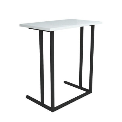 URBNLIVING 66cm Height White Wood Laptop Table, Home Office Portable Computer Stand C-Shape With Metal Legs