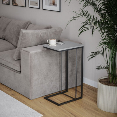 URBNLIVING 67cm Height Grey C Shaped Living Room Bedside Metal Frame Side Coffee Table