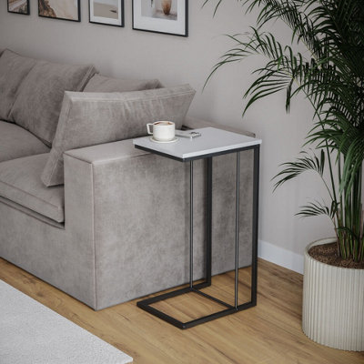 URBNLIVING 67cm Height White C Shaped Living Room Bedside Metal Frame Side Coffee Table