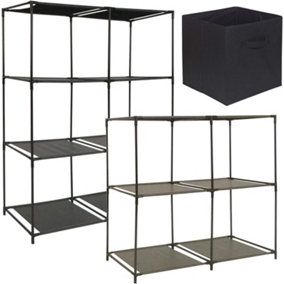 URBNLIVING 68.5cm Height Black Colour 4 Cubed Storage Cupboard With Baskets Shelf Rack Unit Closet