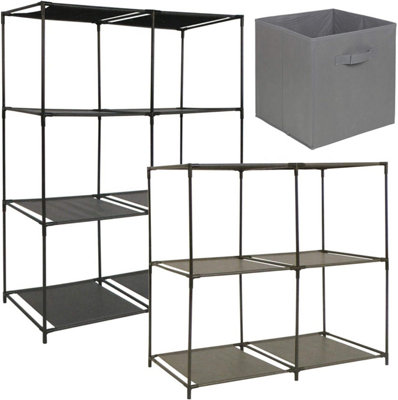 URBNLIVING 68.5cm Height Charcoal Colour 4 Cubed Storage Cupboard With ...