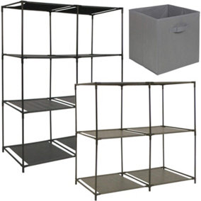 URBNLIVING 68.5cm Height Charcoal Colour 6 Cubed Storage Cupboard With Baskets Shelf Rack Unit Closet