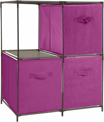 URBNLIVING 68.5cm Height Plum Colour 4 Cubed Storage Cupboard With ...