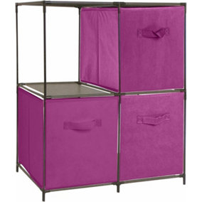 URBNLIVING 68.5cm Height Plum Colour 4 Cubed Storage Cupboard With Baskets Shelf Rack Unit Closet