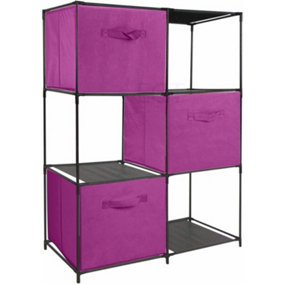 URBNLIVING 68.5cm Height Plum Colour 6 Cubed Storage Cupboard With Baskets Shelf Rack Unit Closet