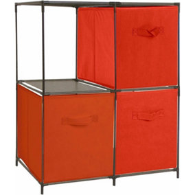 URBNLIVING 68.5cm Height Red Colour 4 Cubed Storage Cupboard With Baskets Shelf Rack Unit Closet